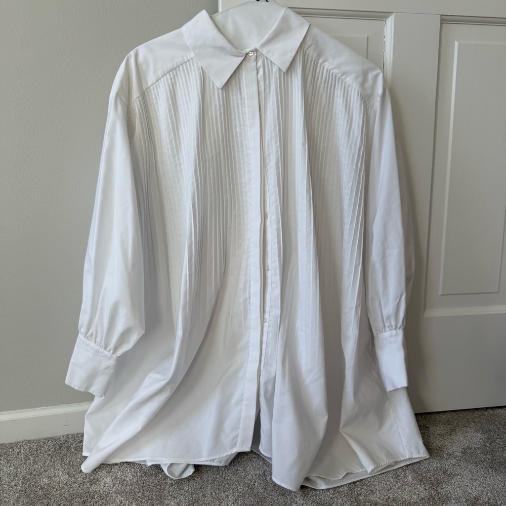 Zara Oversized Pleated Tunic Button Down Collared Top